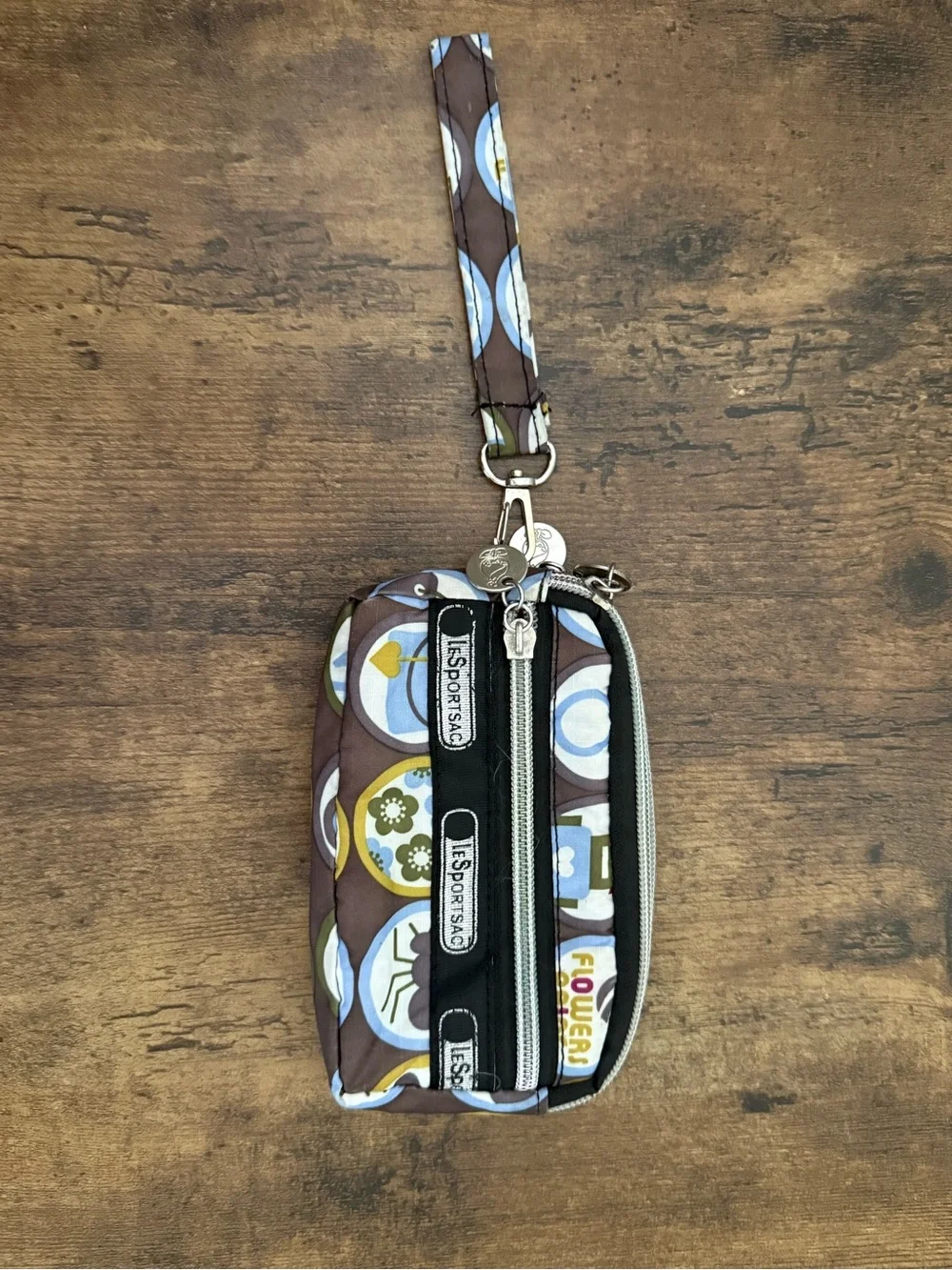 Lesportsac Brown Blue Patterned Wristlet - 3 pocket